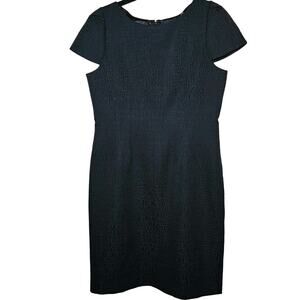 Tahari Black Print Cocktail Formal Fitted Dress Business Dinner Fully Lined